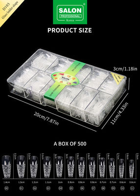 500PCS Scala Forma Punti Unghie Set Vetro in rilievo False Unghie con scatola di stoccaggio Acrilico Nail Art Kit per salone